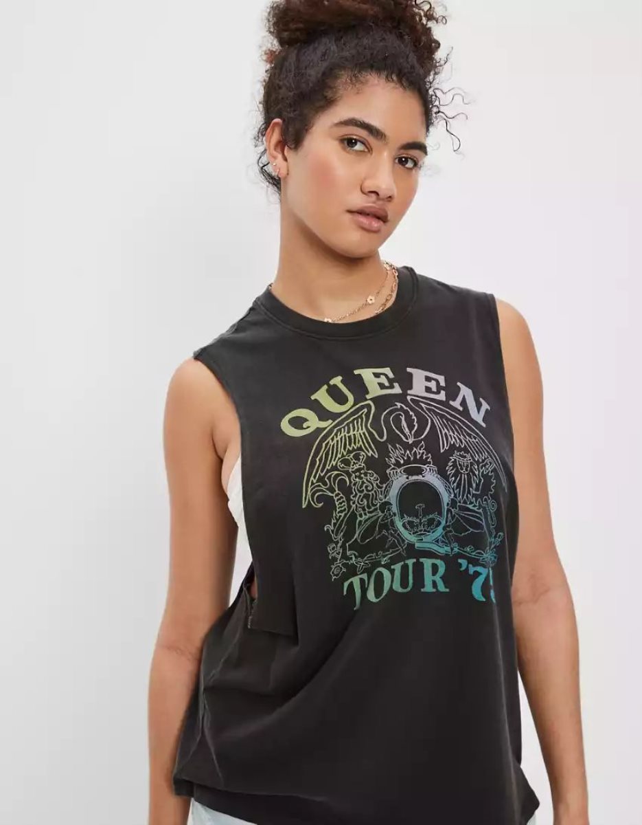 T Shirt Graphique American Eagle AE Queen Cutoff Tank Top Grise Femme | HGI-40730750